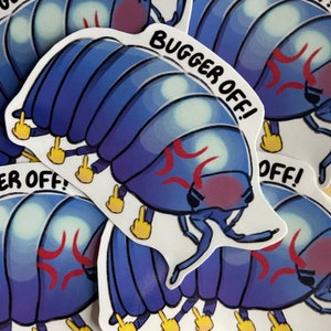 Bug off! Funny Pill Bug Vinyl Sticker // Bug stickers, bug gifts, insect stickers, Rolly polly, laptop, sketchbook, journal