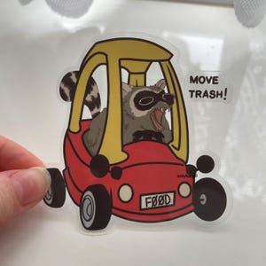 Raccoon Road Car Transparent vinyl sticker// Meme Sticker, Waterproof Sticker, Raccoon Sticker, raccoon gifts, trash panda sticker