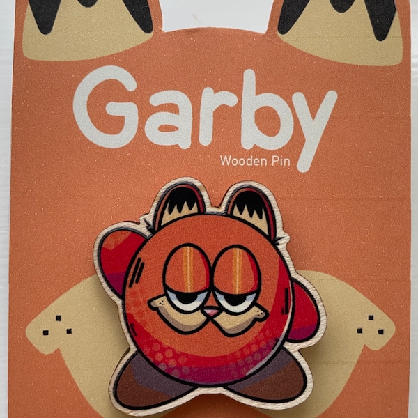 GARBY! Garfield and Kirby Inspired Wooden Pin // Meme Wooden Pin, Cat gifts, Garfield gifts, Garfield pin, button