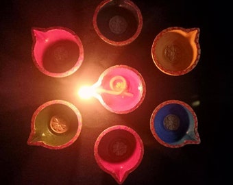 Clay Diya, Diya for Diwali includes Cotton Wicks 12 pcs, Clay Oil lamp for Deepavali, clay lamp, Diwali lamp set of 12pcs