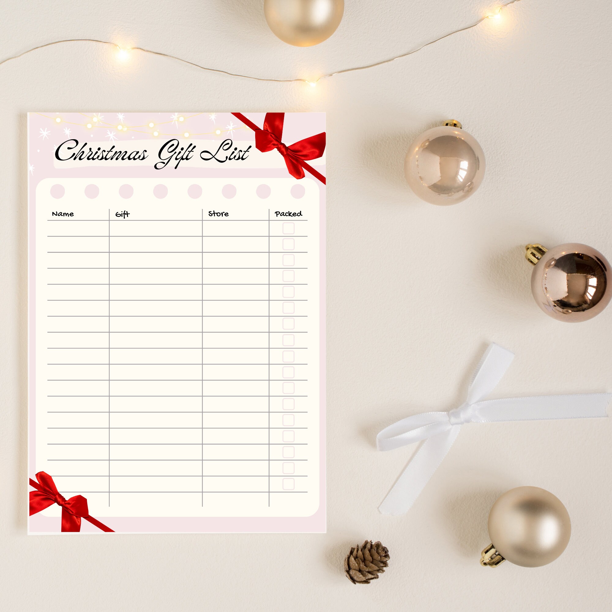 Christmas Gift List. Printable Holiday Checklist. Simple Christmas List ...