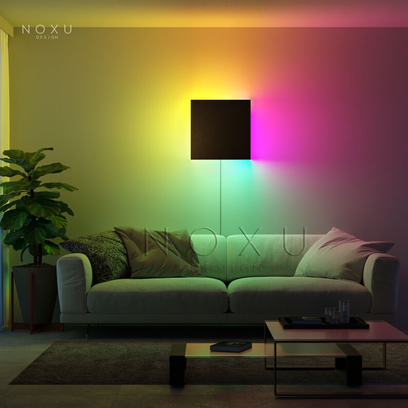 Square LED RGB Wall Lamp Colour Changing Wall Art Etsy