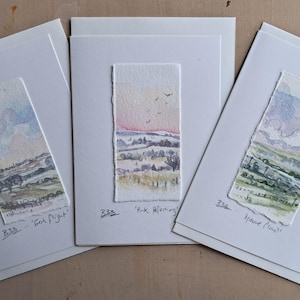 MINI ART : cartes de paysage saisonnières aquarelles faites à la main.