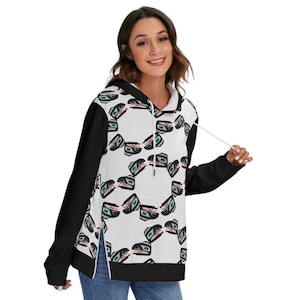  Sudadera negra con capucha y cremallera para mujer, de manga  larga, ligera, con gráficos, para mujer, Café : Ropa, Zapatos y Joyería