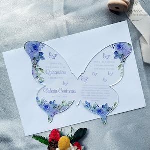 Convite Acrílico Quinceañera Borboleta Froral Lavanda, Convite Acrílico para celebração do Doce 15, Convite Doce 16 {Visualização gratuita disponível}