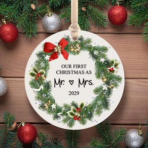 Christmas Married Ornament | Ornament for Mr & Mrs | Personalized Acrylic Wedding Ornament | Wedding Gift Keepsake {Free Preview Available}