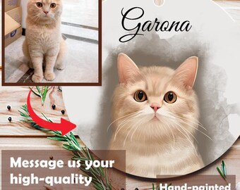 Custom Hand-painted Cat Ornament Made from Photo | Acrylic Pet Portrait Ornament | Pet Gift | Cat Christmas Ornament{Free Preview Available}