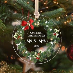 Acrylic Christmas Married Ornament | Ornament for Mr & Mrs | Personalized Wedding Ornament | Wedding Gift Keepsake {Free Preview Available}