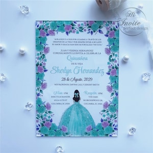 Lente lila, lichtpaars aquagroen bloemen acryl uitnodiging quinceañera, personaliseer Elegant Sweet 15 acryl{gratis voorbeeld beschikbaar}