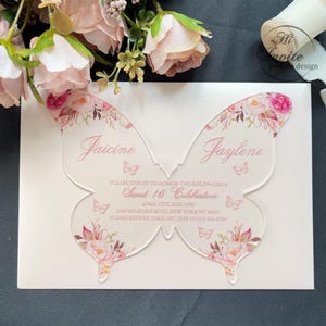 Fancy Blush Butterfly-uitnodiging voor tweelingmeisjes Sweet 16 Celebration, personaliseer lichtroze tweeling verjaardagsuitnodiging {gratis voorbeeld beschikbaar}