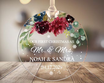 Our First Christmas Married Ornament | Clear Acrylic Ornament for Wedding | Personalized Acrylic Mr&Mrs Couples Gift{Free Preview Available}