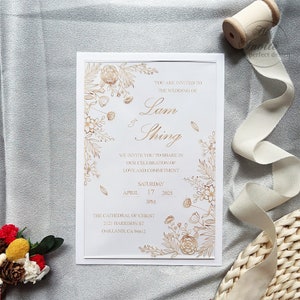 Wunderschöne Gold Froral Hochzeit Acryl-Einladungen, benutzerdefinierte Gold Rose Acryl Hochzeit lädt ein, Gold Arylic Karte {Kostenlose Vorschau verfügbar}