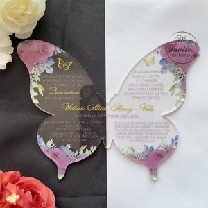 Mauve en gouden vlinder Quinceañera uitnodiging, Sweet 16 verjaardag uitnodigen, personaliseer uw Mis Anos uitnodiging {gratis voorbeeld beschikbaar}