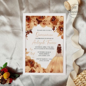 Convite acrílico Gold Princess&Butterfly Sweet 15, convite acrílico floral Quinceañera personalizado, cartão Mis XV Anos {visualização gratuita disponível}