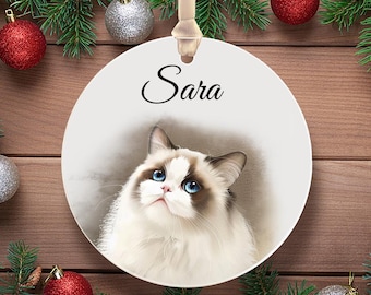 Personalized Pet Watercolor Ornament Using Pet&#39;s Photo | Christmas Ornament for Cat | Custom Hand-painted Cat Gift {Free Preview Available}