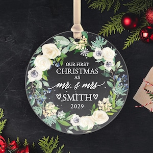 Acrylic Ornament for Mr & Mrs | First Christmas Married Ornament | Personalized Wedding Ornament | Wedding Keepsake {Free Preview Available}