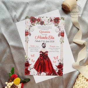 Acryl Sweet 15 Birthday Einladung, Red FLoral Quinceañera Acryl Invite, XV Anos Princess Einladung {Kostenlose Vorschau verfügbar}