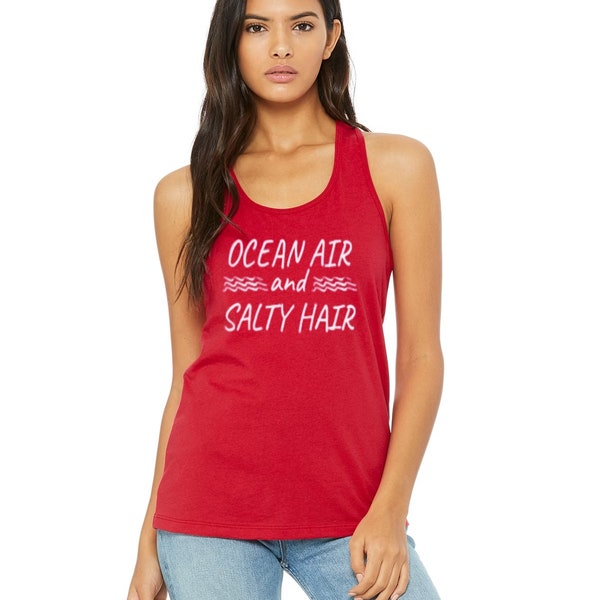 Women's Beach Tank Top - Ocean Air & Salty Hair Graphic, Sleeveless, Casual Summer Shirt - View #8