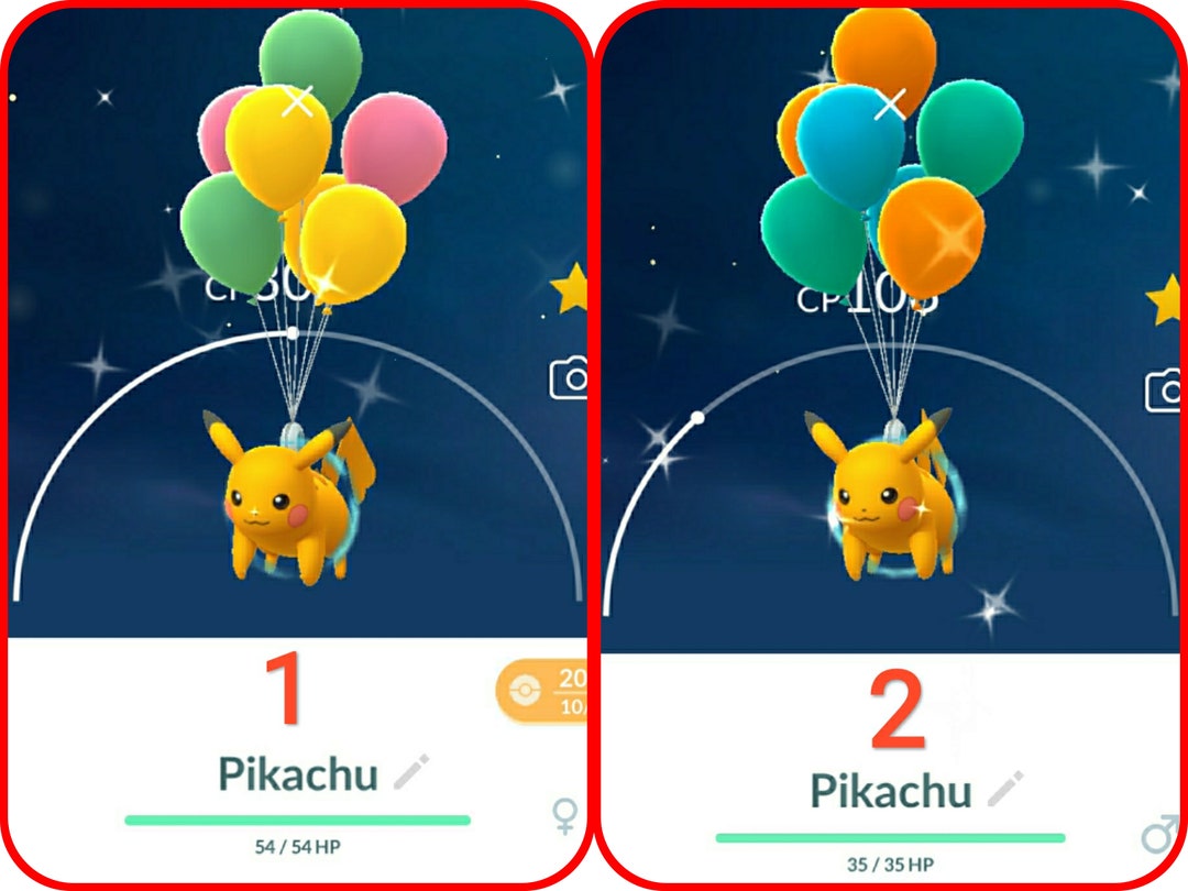 PokéMon Go Shiny Pikachu Flying With Green Balloons - trade 20k Stradust .