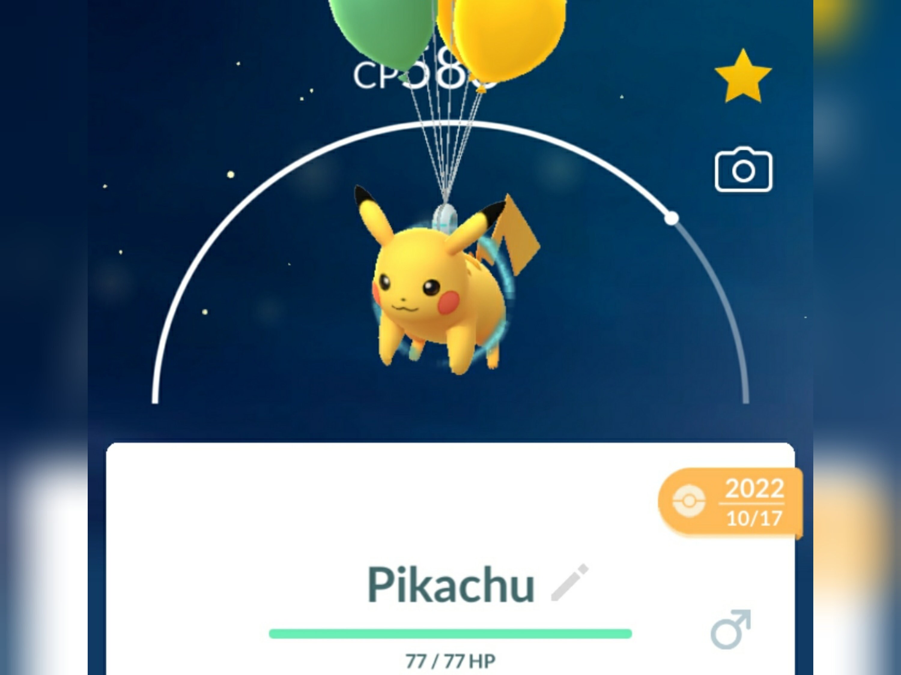 PokéMon Go Shiny Pikachu Flying With Green Balloons - trade 20k Stradust .