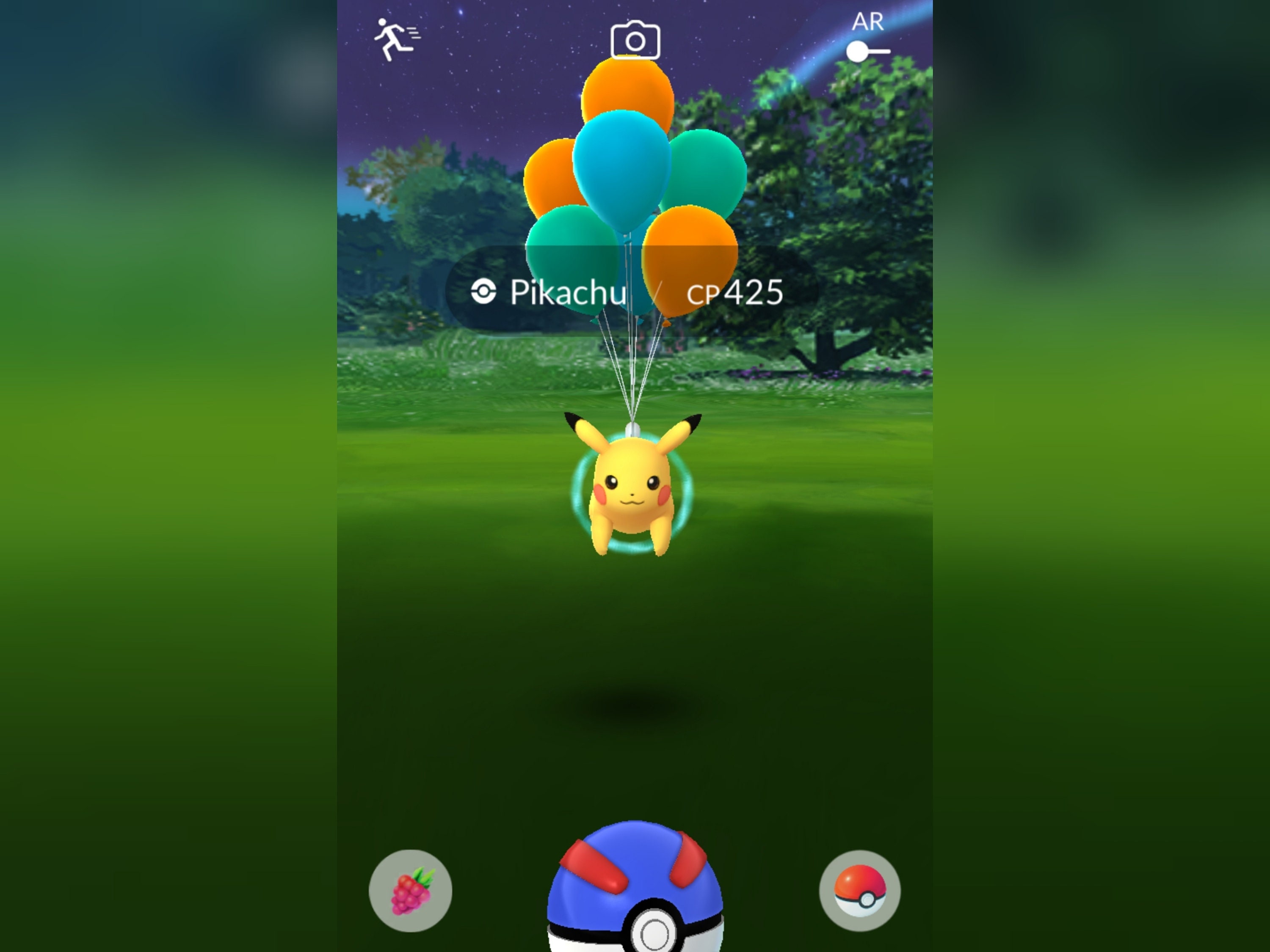 PokéMon Go Shiny Pikachu Flying With Green Balloons - trade 20k Stradust .