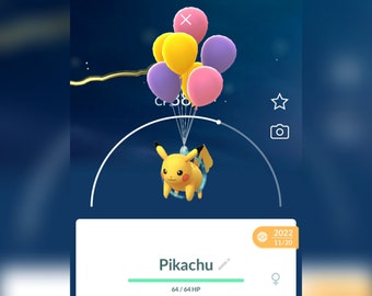 Shiny Pikachu (flying purple balloons) 