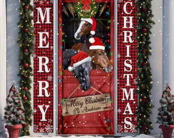 Personalized Horses, Merry Christmas Door Cover, Banners Horse Lovers, Christmas Farmhouse Decor