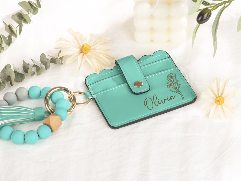 Personalized Keychain Wallet With Wristlet Bangle Etsy