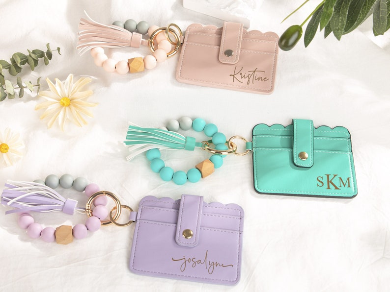 Personalized Keychain Wallet With Wristlet Bangle Etsy