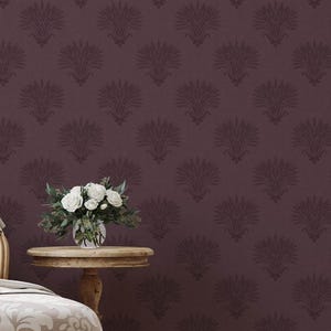 Moody Vintage Wheat Damask Wallpaper, Dark Burgundy European Country Home Decor