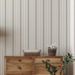 Grüne Streifen Tapete, Tapete im französischen Landhausstil mit leichtem Ticking Streifen für eine neutrale Akzentwand, schälen und aufkleben oder vorkleben