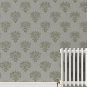 Tapeta z motywem szałwii i pszenicy, neutralna, botaniczna dekoracja ścienna do kuchni w stylu angielskim