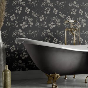 Moody Charcoal Black Floral Wallpaper for a Bold Modern Accent Wall or an Understated Vintage Interior
