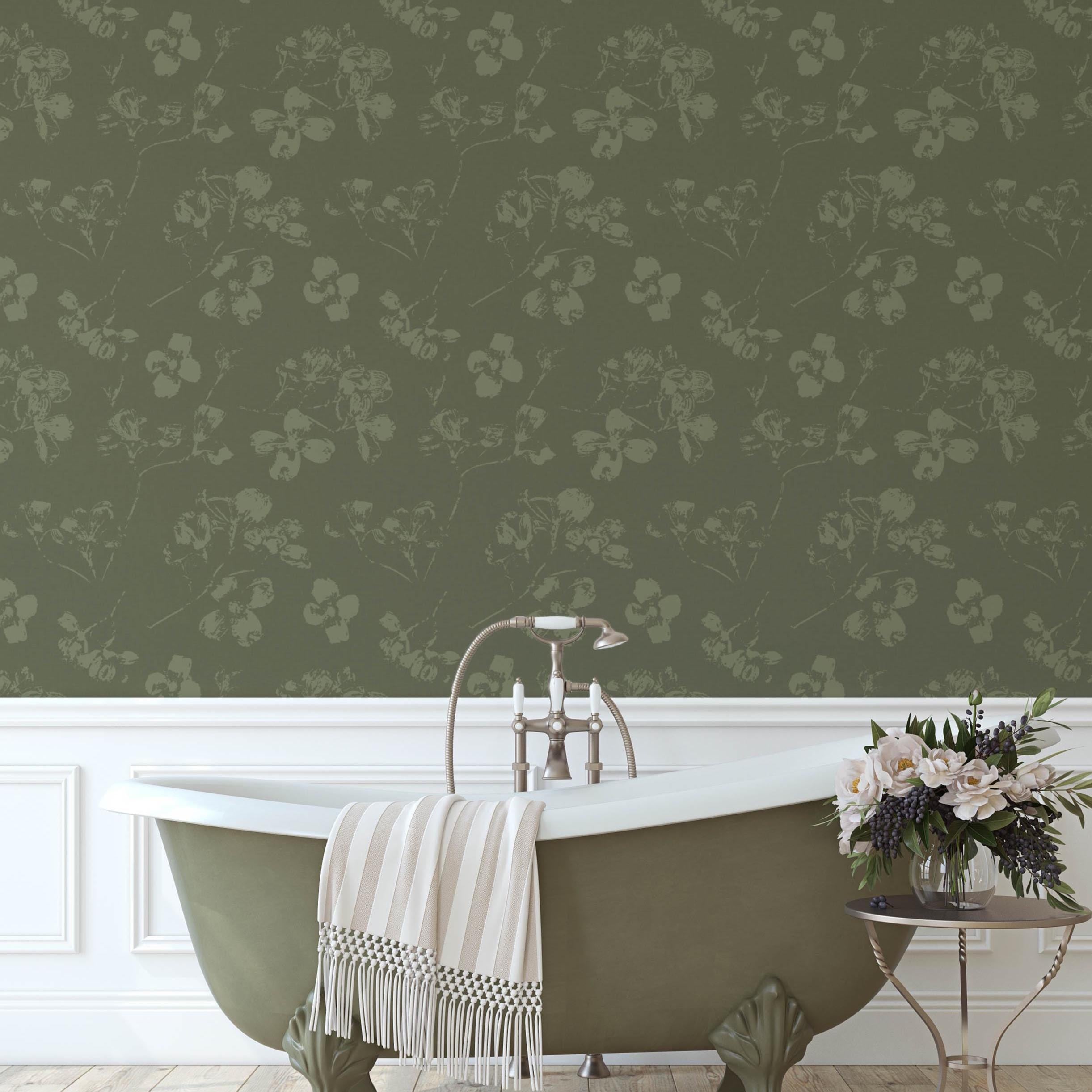 Olive Green Floral Wallpaper for Dark and Moody English Country Room ...