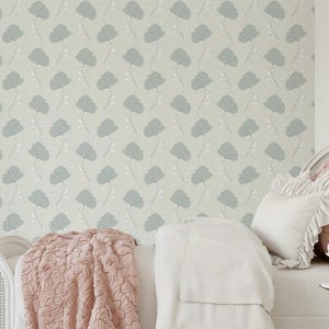 Sage Green Floral Peel and Stick Wallpaper, Soft Minimal Botanical Wallcovering for a Renter Friendly, Shabby Chic Bedroom or Bathroom
