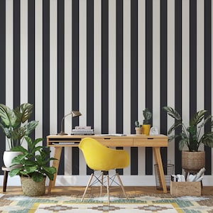 Zwart-wit breed gestreept cabana-behang: gedurfd modern peel and stick, voorgelijmd