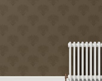 Damask Wheat Wallpaper in Earthy Dark Brown for Rustic Farm Wall Decor