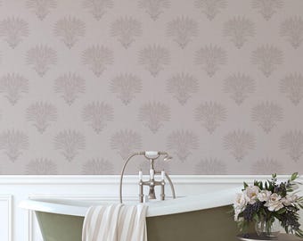 Dusty Pink Wheat Botanical Wallpaper for a Vintage French Country Cottage Accent Wall