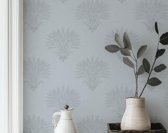 Soft Powder Blue Wheat Botanical Wallpaper for a French Country Cottage Accent Wall