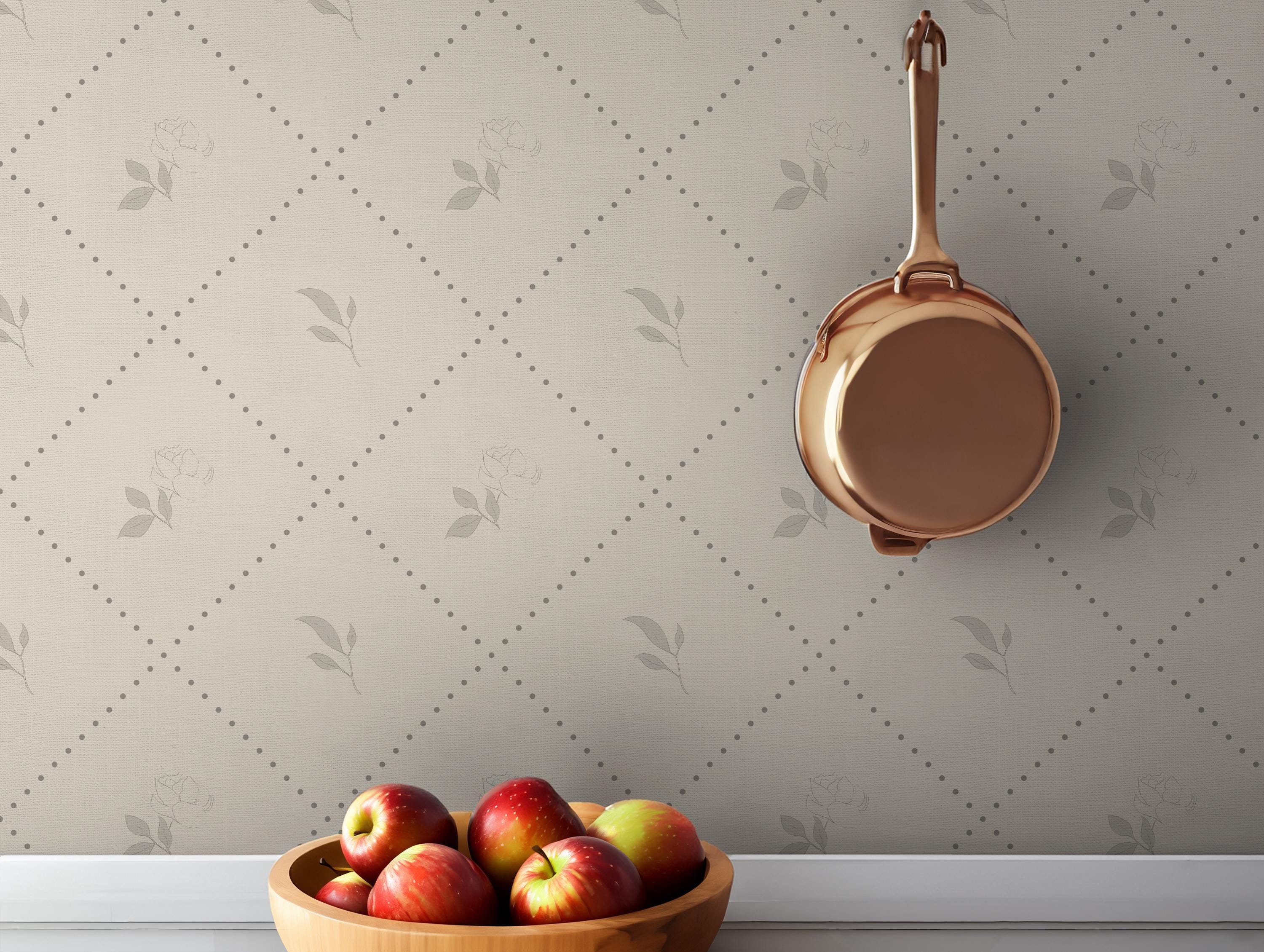 Vintage Floral Cottage Decor, Beige Peel and Stick Wallpaper, Minimalist Neutral Renter Friendly Accent Wall for Kitchen or Bathroom