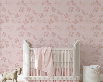Blush Pink Floral Wallpaper for Soft Feminine Wall Decor or a Little Girl Nursery Accent Wall