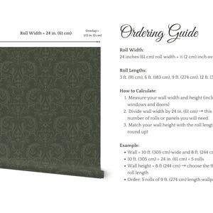 Papel pintado damasco verde oscuro: estilo victoriano sombrío, autoadhesivo y preencolado. imagen 8