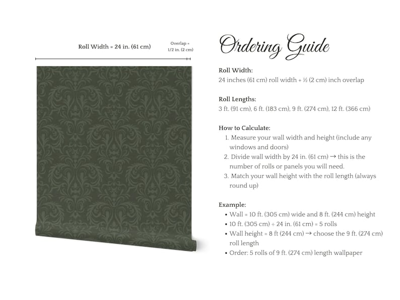 Papel pintado damasco verde oscuro: estilo victoriano sombrío, autoadhesivo y preencolado. imagen 8