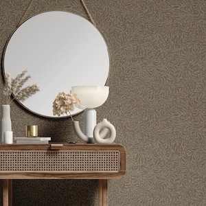 Rich Dark Brown Botanical Wallpaper: Moody Biophilic Peel and Stick