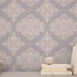 Lavender and Blush Damask Wallpaper: Victorian French Country Peel and Stick, Pre-pasted or Traditional Non-pasted Wallpaper