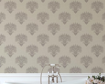 Neutral Beige Wheat Damask Wallpaper, Warm French Country Botanical Wall Decor