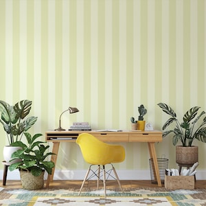 Lemon Yellow Striped Wallpaper for a Bright and Sunny Modern Accent Wall, Peel and Stick or Pre-Pasted Removable Wallpaper