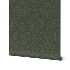 Papel pintado damasco verde oscuro: estilo victoriano sombrío, autoadhesivo y preencolado. imagen 5