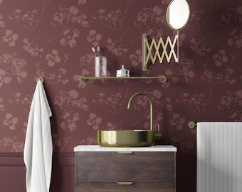 Deep Burgundy Red Botanical Floral Wallpaper for Moody Modern Home Decor