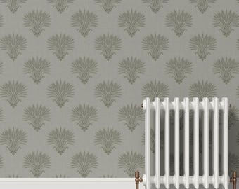 Sage Green Wheat Wallpaper, Neutral Botanical English Country Kitchen Wall Decor